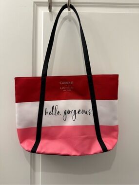 Clinique x Kate Spade Red White Pink Striped Tote NWOT